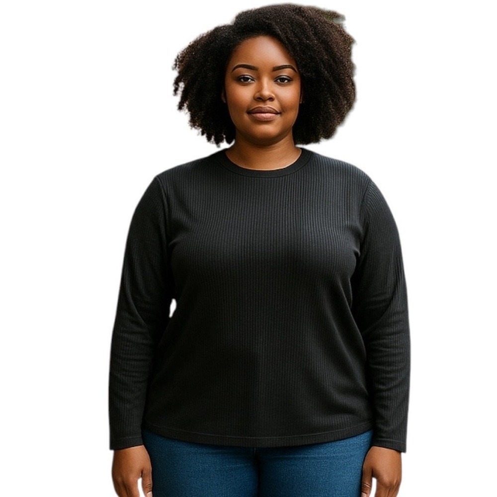 ROUGE COLLECTION Black Ribbed Mock Neck Long Sleeve Top One Size Fits All‎ Plus